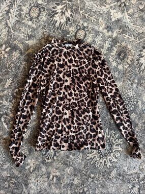 SHEIN Long Sleeve Leopard Print Top in Beige and Black